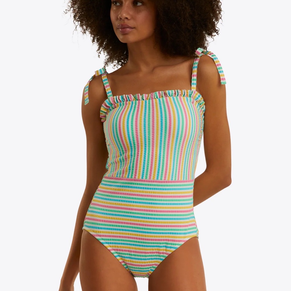 NWT Draper James Once Piece Smocked Seersucker Swimsuit.